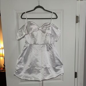 Elegant White Satin Dress with Bow